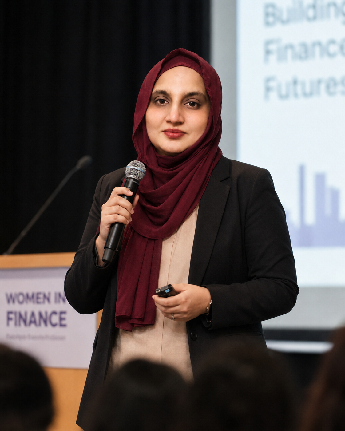 Sadiqa Akhter speaking at an education or STEM event
