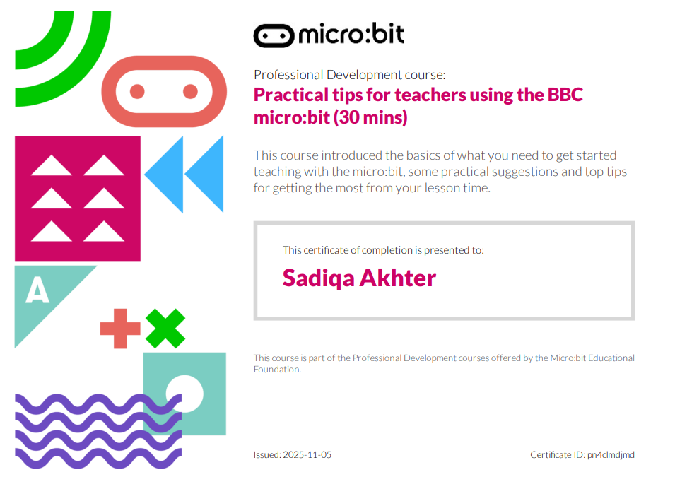 Micro:bit Expert certificate