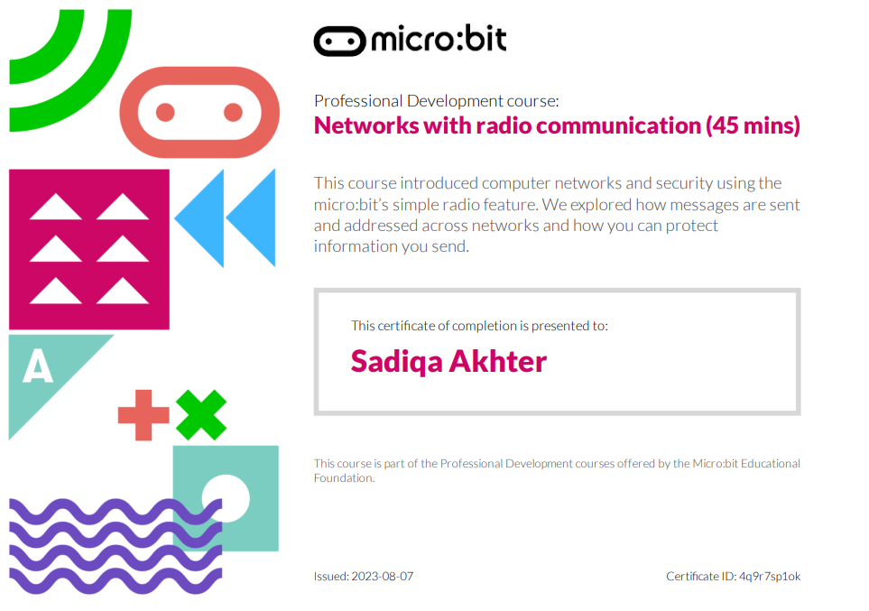 Micro:bit networks with radio communication certificate
